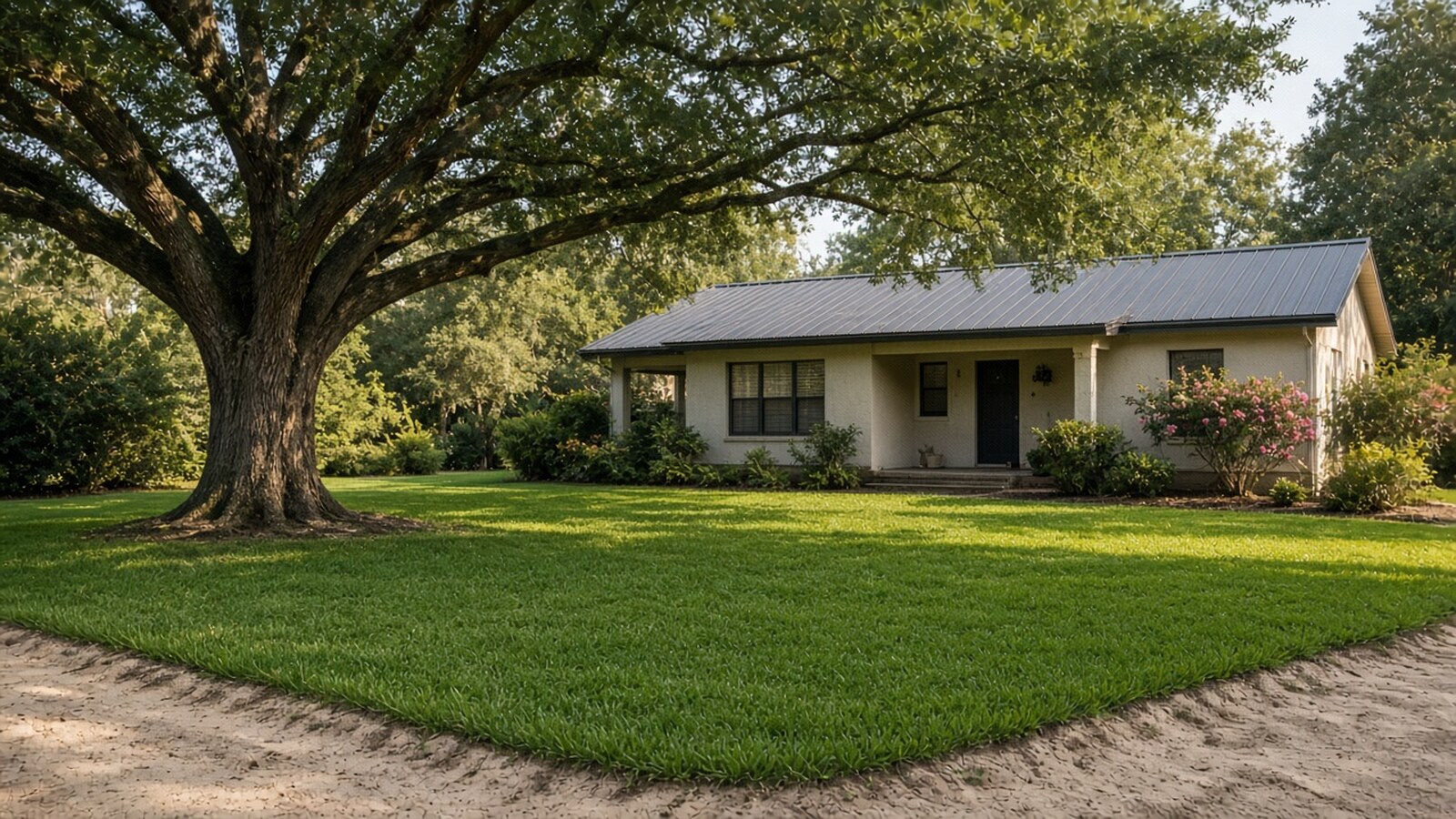 A finished lawn in daylight